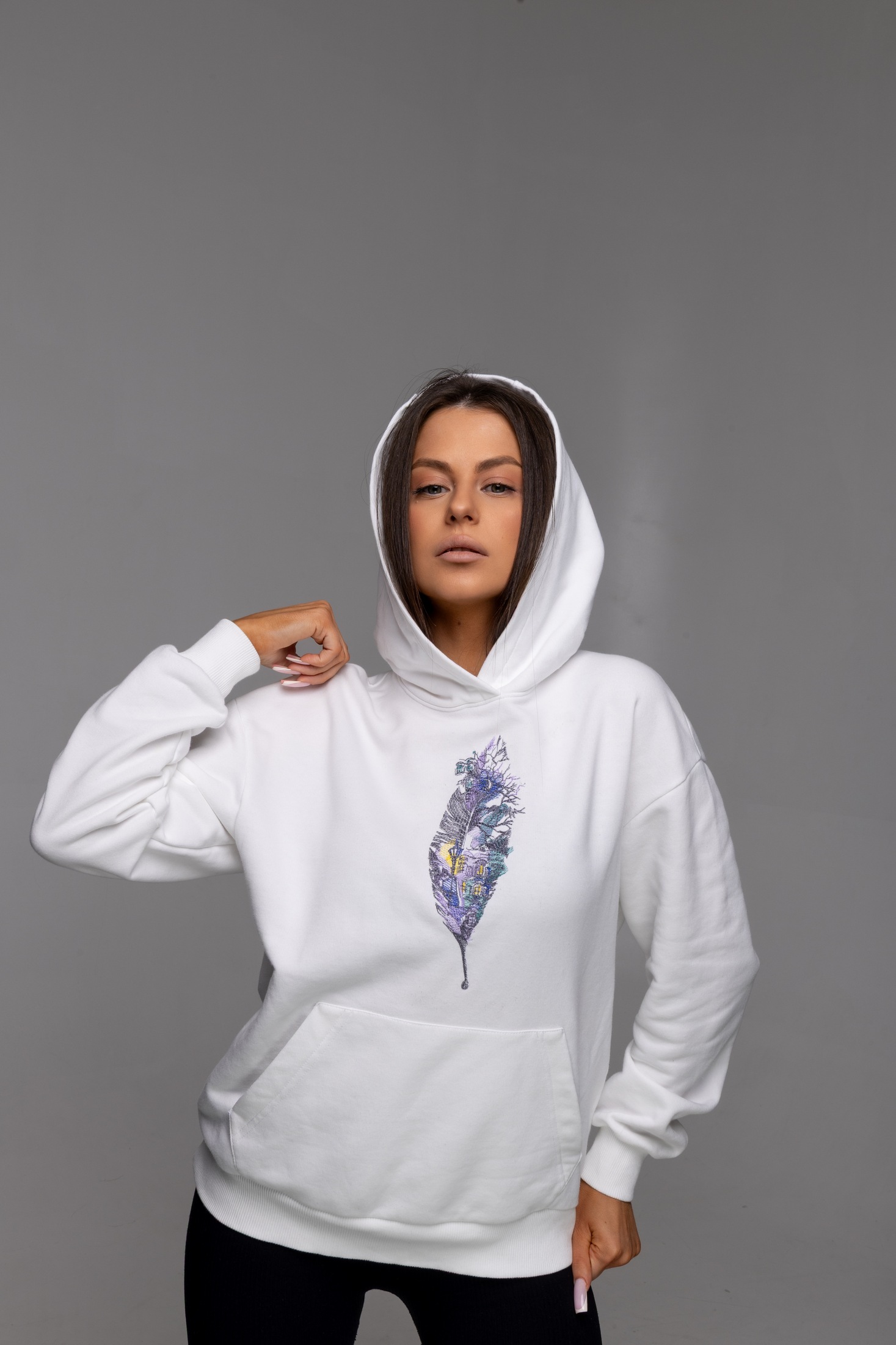 Bluza Biała Damska z kapturem